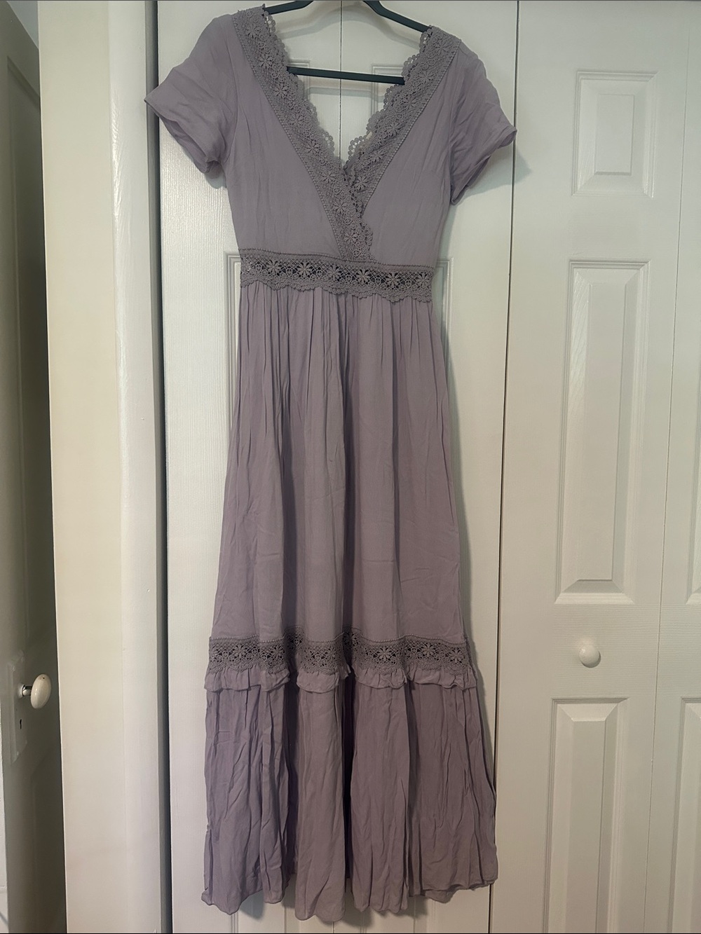 Altar'd State Lavender Lace-Trim Maxi Dress